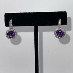 Judith Ripka Sterling Silver, Amethyst and CZ Post Earrings